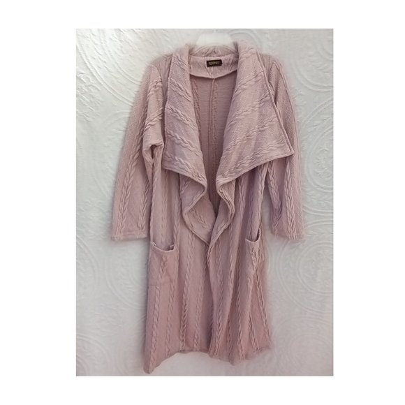 Rose Mauve Cable Knit (look) Long Duster Sweater Cardigan By REBORN LG (T-358) - Picture 2 of 12